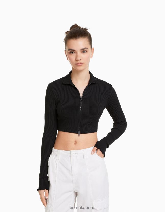 gris oscuro Bershka unisexo cárdigan corto con cuello alto y cremallera 806J6B4122