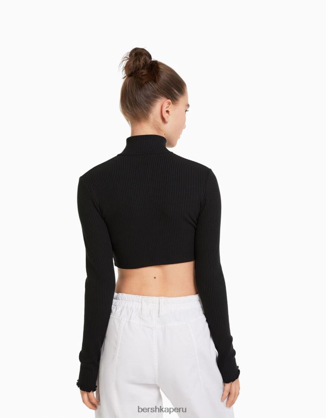 gris oscuro Bershka unisexo cárdigan corto con cuello alto y cremallera 806J6B4122