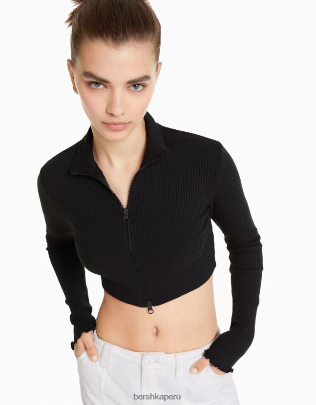 gris oscuro Bershka unisexo cárdigan corto con cuello alto y cremallera 806J6B4122