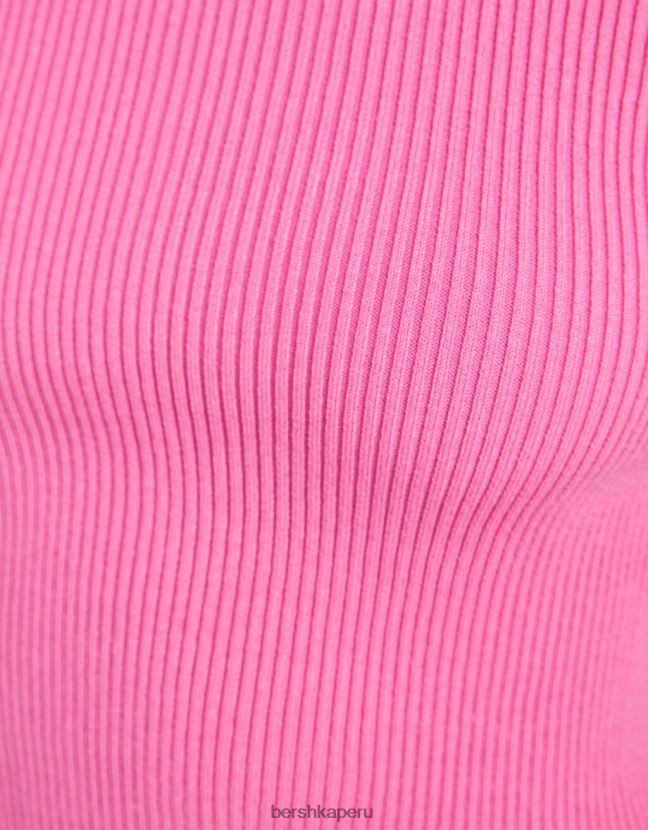 rosa Bershka unisexo jersey de canalé de manga corta 806J6B4120