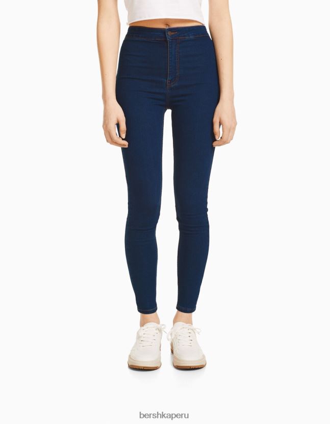 azul Bershka unisexo leggins de mezclilla con tiro superalto 806J6B3934