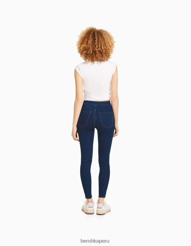 azul Bershka unisexo leggins de mezclilla con tiro superalto 806J6B3934