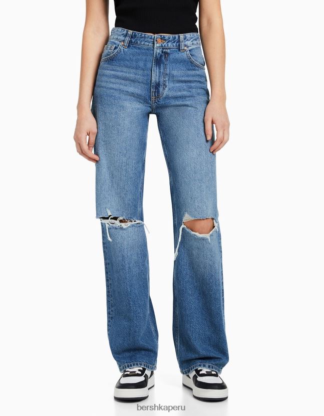 azul Bershka unisexo vaqueros anchos rotos de los 90 806J6B3957