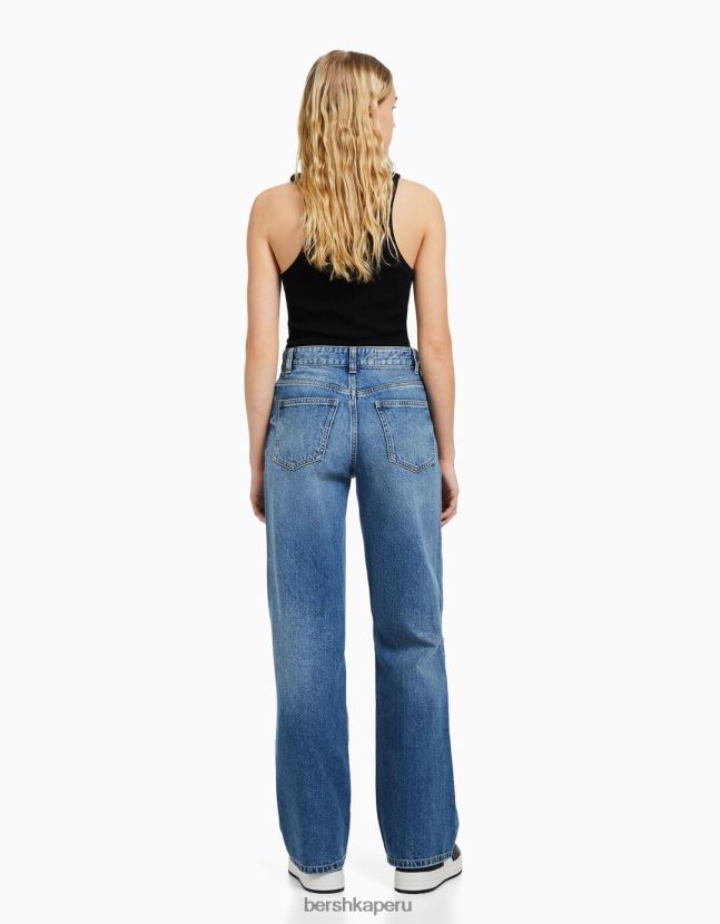 azul Bershka unisexo vaqueros anchos rotos de los 90 806J6B3957
