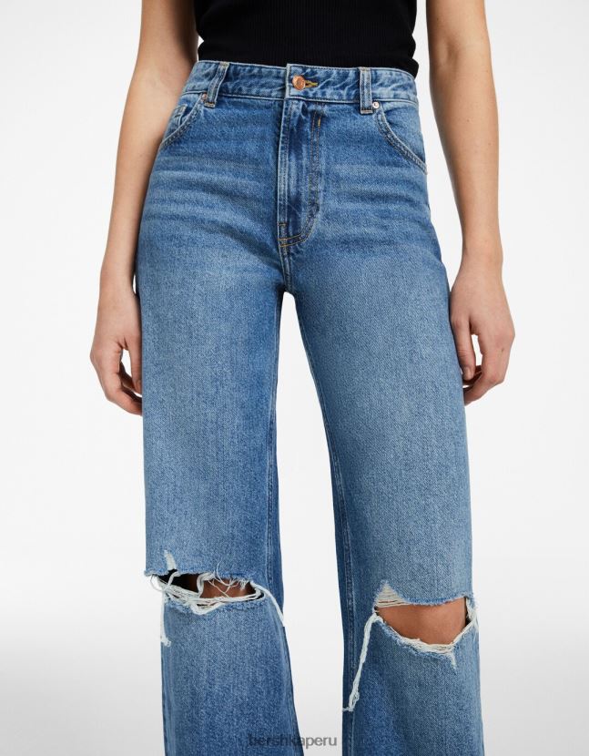 azul Bershka unisexo vaqueros anchos rotos de los 90 806J6B3957