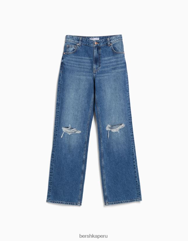 azul Bershka unisexo vaqueros anchos rotos de los 90 806J6B3957