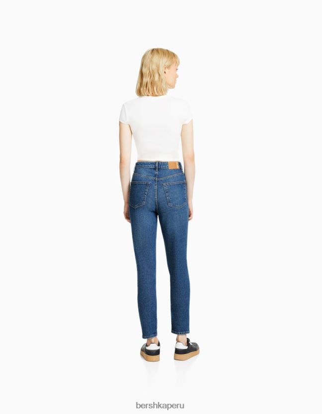 azul Bershka unisexo vaqueros mom slim de corte cómodo 806J6B3918
