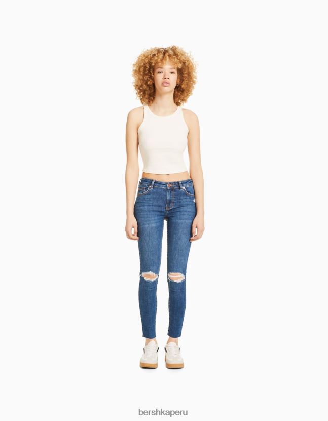 azul Bershka unisexo vaqueros pitillo vintage de tiro bajo 806J6B3974