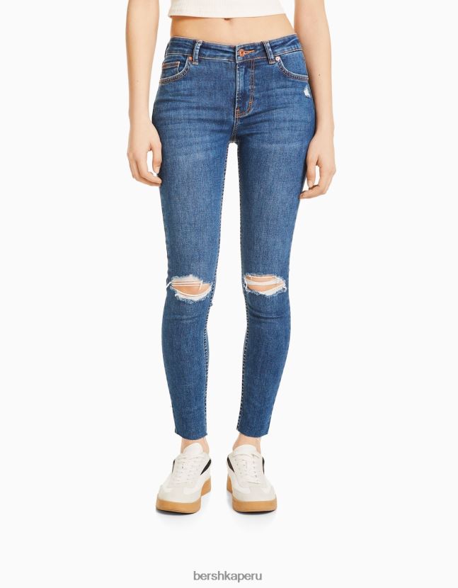 azul Bershka unisexo vaqueros pitillo vintage de tiro bajo 806J6B3974
