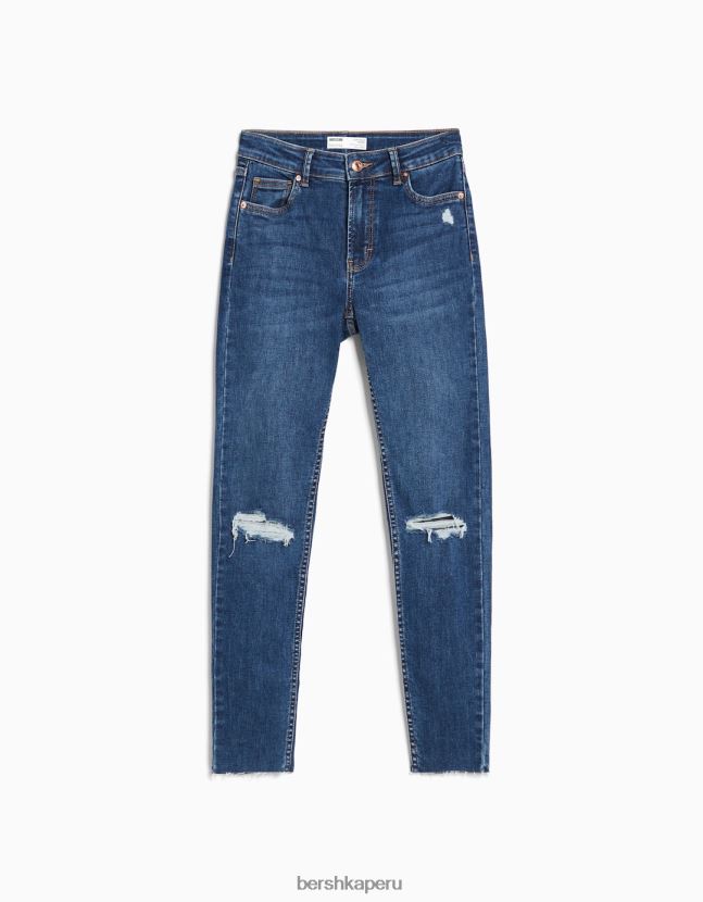 azul Bershka unisexo vaqueros pitillo vintage de tiro bajo 806J6B3974