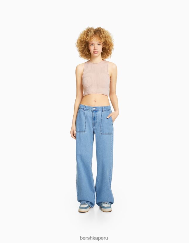 azul claro Bershka unisexo Jeans 90s con cinturilla elástica y bolsillo 806J6B3964