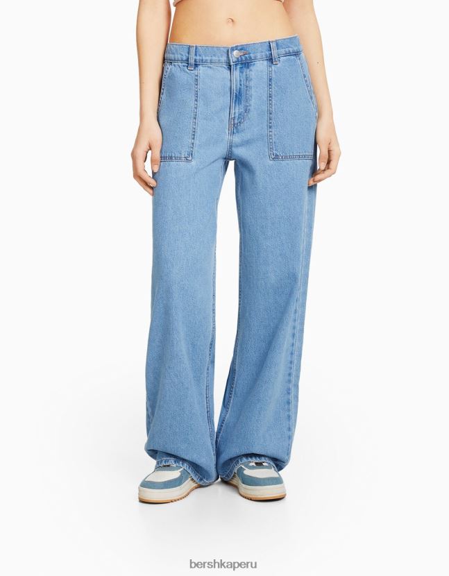 azul claro Bershka unisexo Jeans 90s con cinturilla elástica y bolsillo 806J6B3964