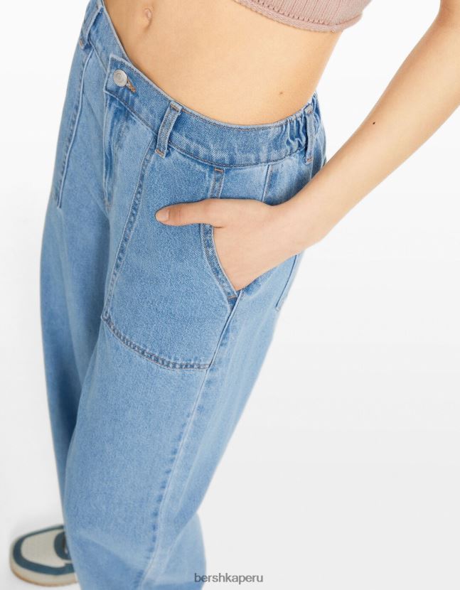 azul claro Bershka unisexo Jeans 90s con cinturilla elástica y bolsillo 806J6B3964