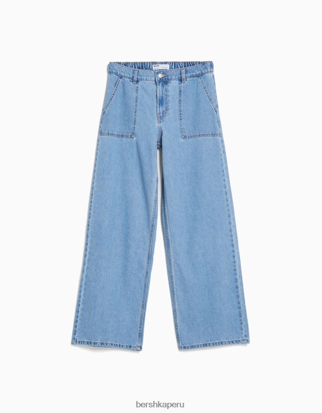 azul claro Bershka unisexo Jeans 90s con cinturilla elástica y bolsillo 806J6B3964