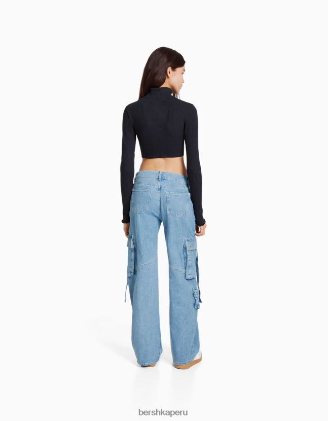 azul claro Bershka unisexo jeans cargo con múltiples bolsillos 806J6B3914