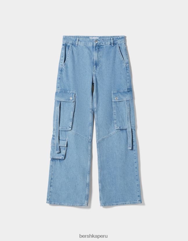 azul claro Bershka unisexo jeans cargo con múltiples bolsillos 806J6B3914