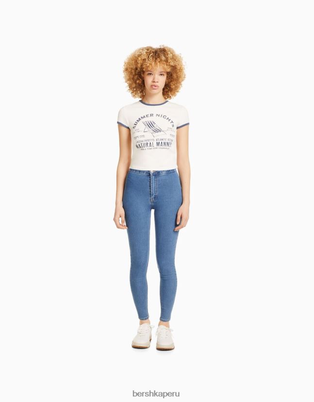 azul claro Bershka unisexo leggins de mezclilla con tiro superalto 806J6B3935