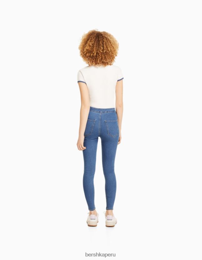 azul claro Bershka unisexo leggins de mezclilla con tiro superalto 806J6B3935