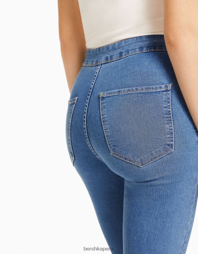 azul claro Bershka unisexo leggins de mezclilla con tiro superalto 806J6B3935