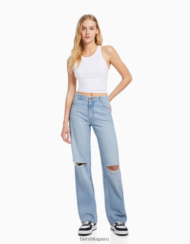 azul claro Bershka unisexo vaqueros anchos rotos de los 90 806J6B3956