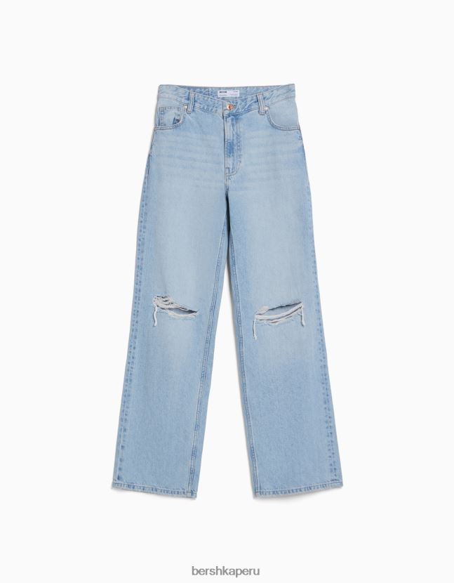 azul claro Bershka unisexo vaqueros anchos rotos de los 90 806J6B3956