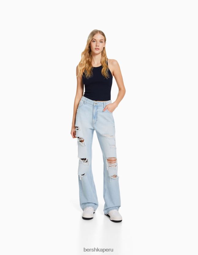 azul claro Bershka unisexo vaqueros anchos rotos de los 90 806J6B3983