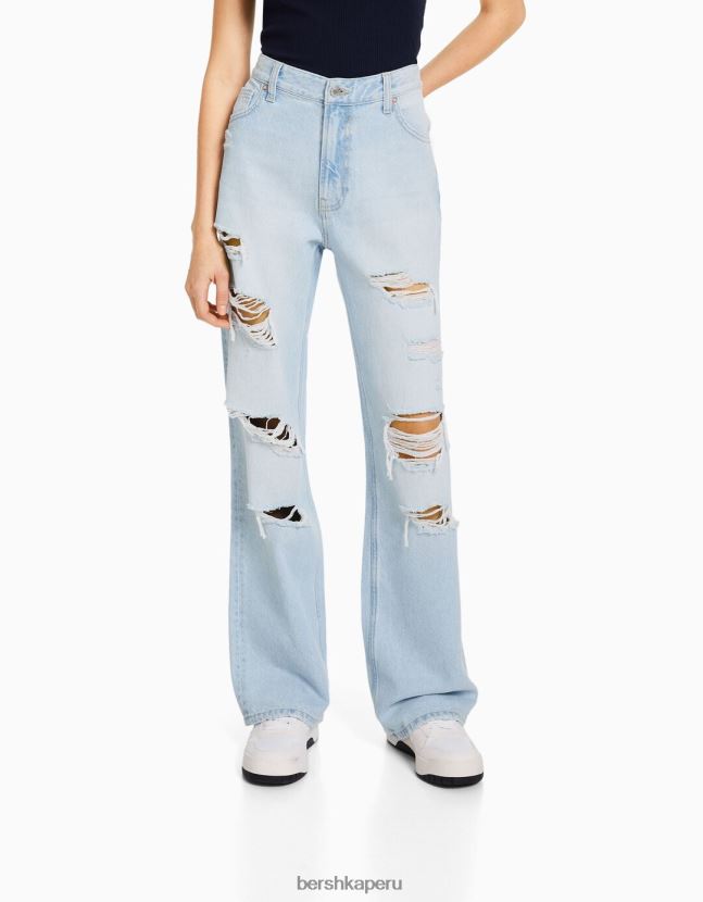 azul claro Bershka unisexo vaqueros anchos rotos de los 90 806J6B3983