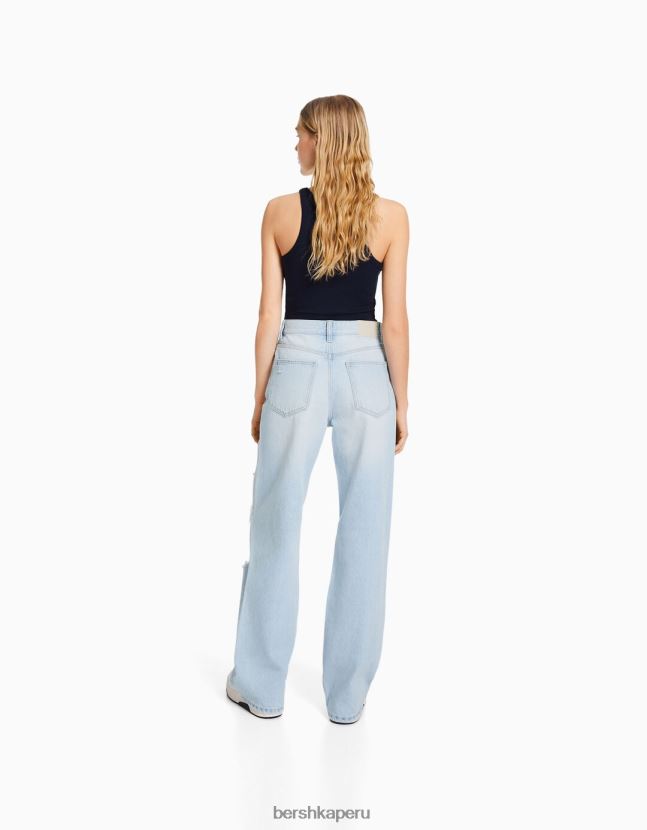 azul claro Bershka unisexo vaqueros anchos rotos de los 90 806J6B3983