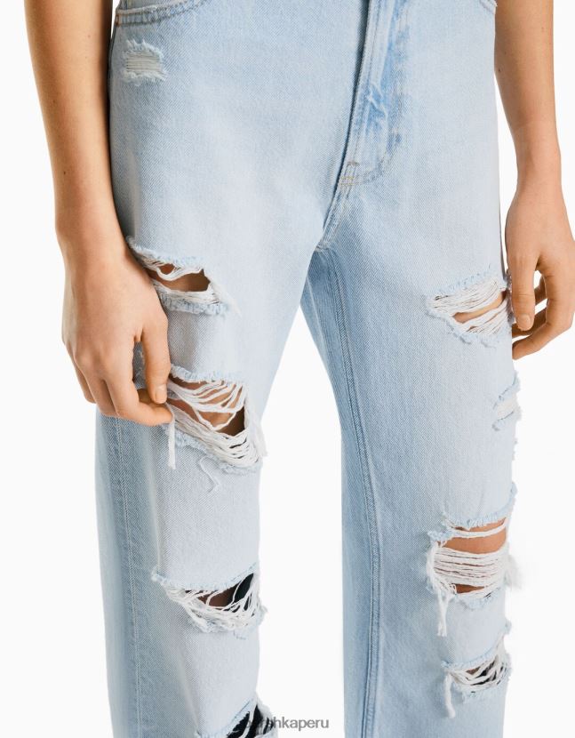 azul claro Bershka unisexo vaqueros anchos rotos de los 90 806J6B3983