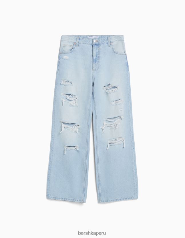 azul claro Bershka unisexo vaqueros anchos rotos de los 90 806J6B3983