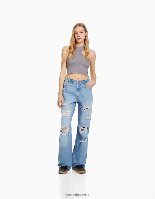 azul claro Bershka unisexo vaqueros anchos rotos de los 90 806J6B3985