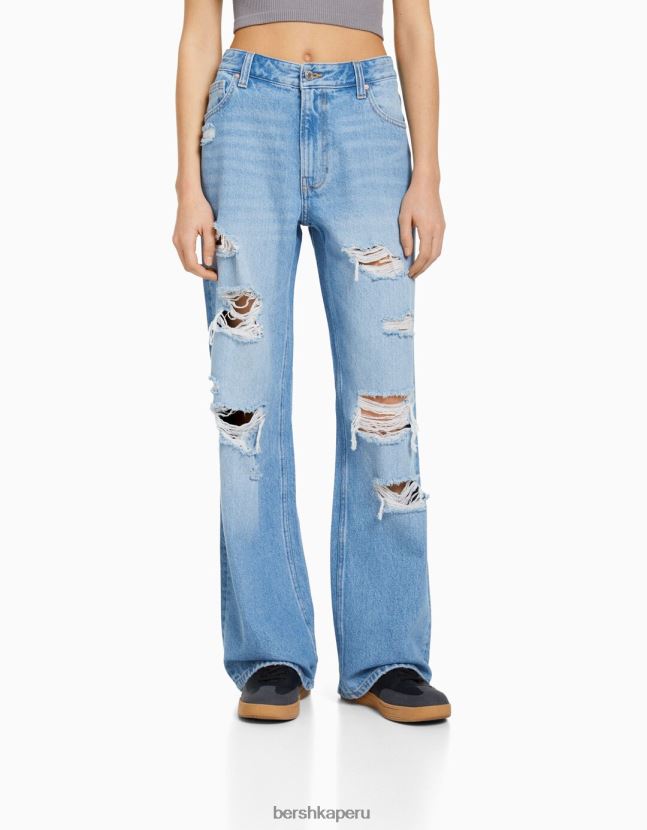 azul claro Bershka unisexo vaqueros anchos rotos de los 90 806J6B3985