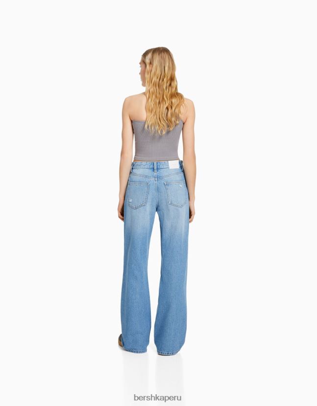 azul claro Bershka unisexo vaqueros anchos rotos de los 90 806J6B3985