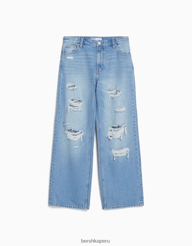 azul claro Bershka unisexo vaqueros anchos rotos de los 90 806J6B3985