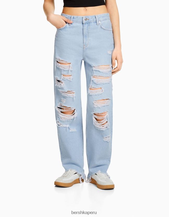 azul claro Bershka unisexo vaqueros capri rectos con rotos 806J6B3962