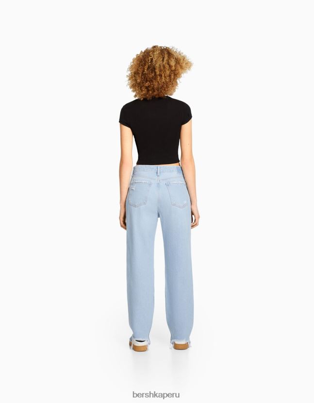 azul claro Bershka unisexo vaqueros capri rectos con rotos 806J6B3962