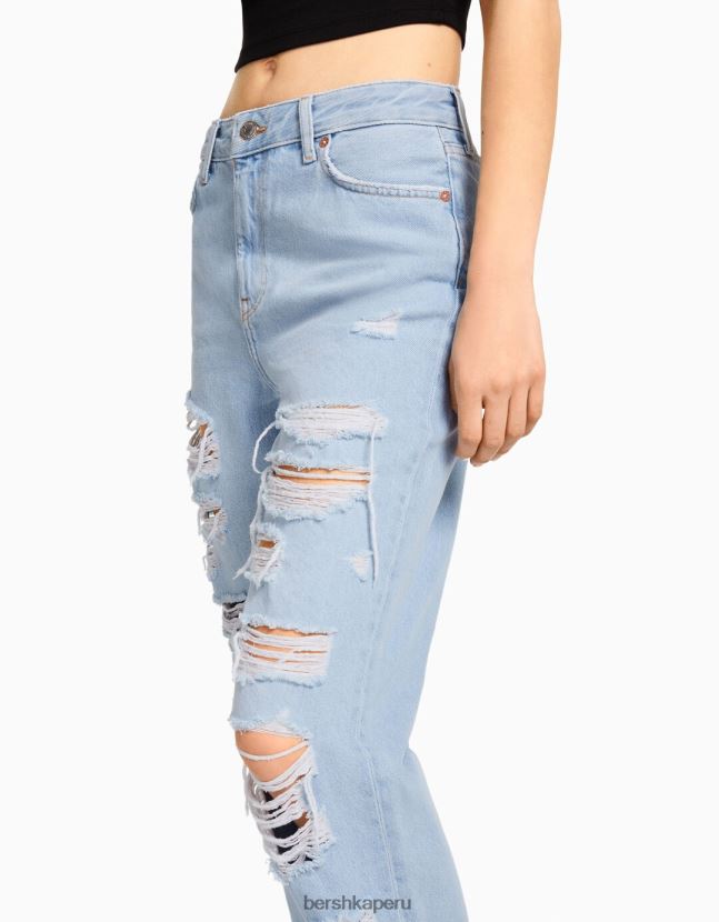 azul claro Bershka unisexo vaqueros capri rectos con rotos 806J6B3962