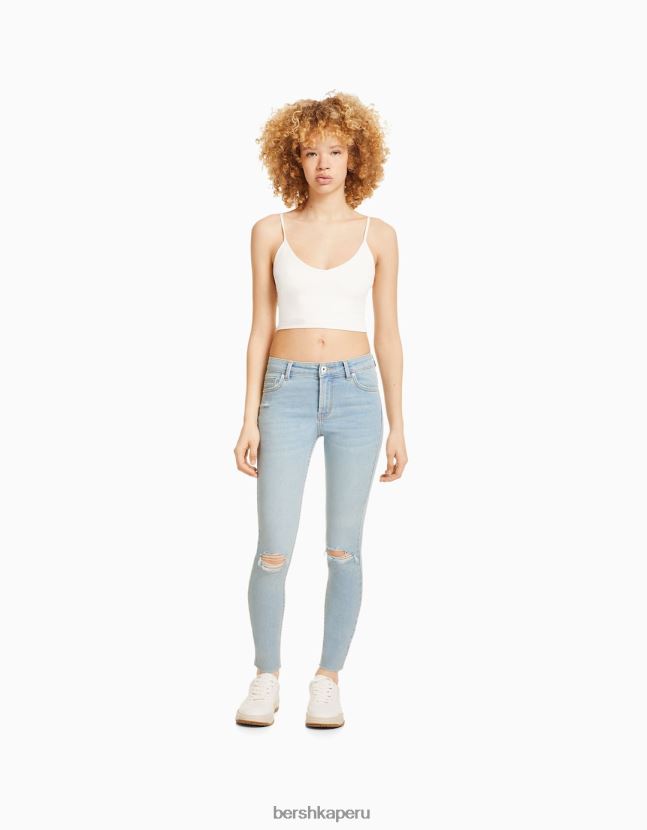 azul claro Bershka unisexo vaqueros pitillo vintage de tiro bajo 806J6B3973