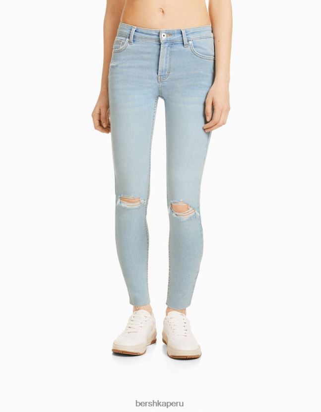 azul claro Bershka unisexo vaqueros pitillo vintage de tiro bajo 806J6B3973