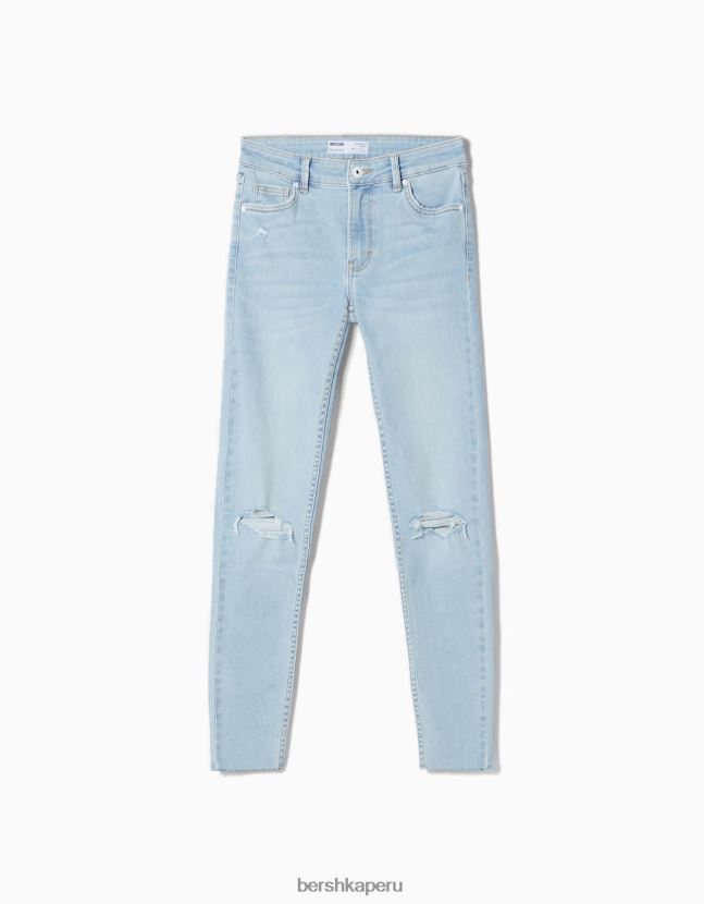 azul claro Bershka unisexo vaqueros pitillo vintage de tiro bajo 806J6B3973