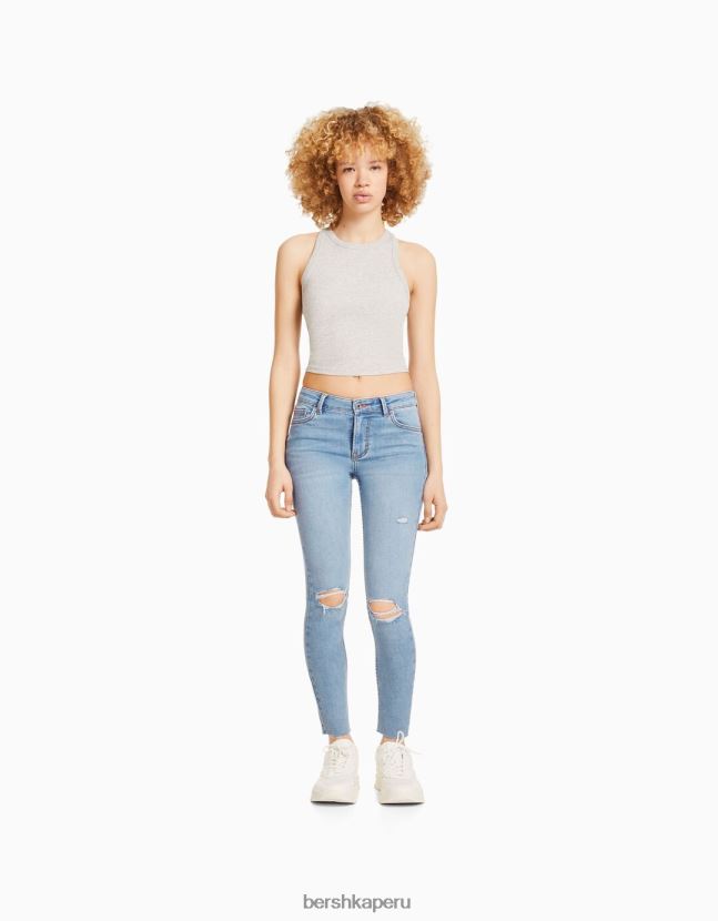 azul claro Bershka unisexo vaqueros pitillo vintage de tiro bajo 806J6B3976