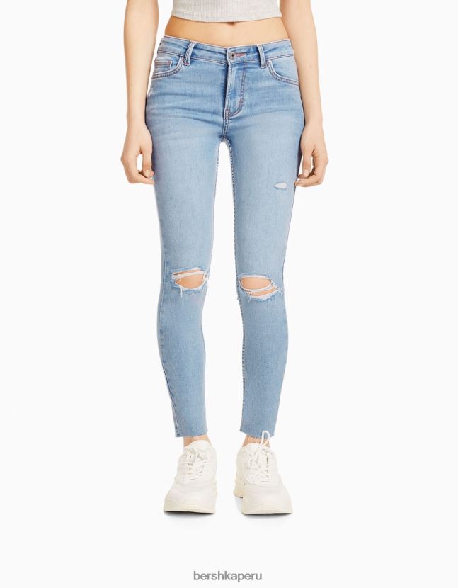 azul claro Bershka unisexo vaqueros pitillo vintage de tiro bajo 806J6B3976