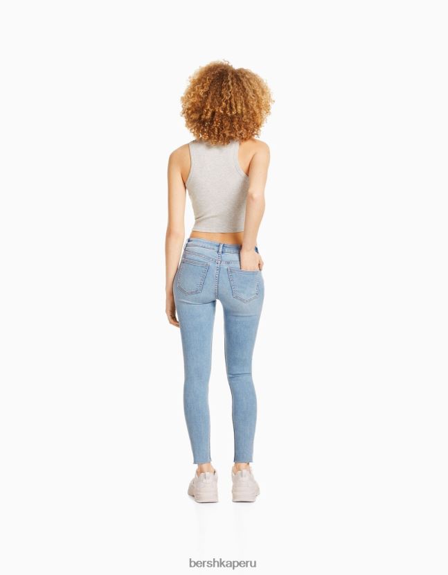 azul claro Bershka unisexo vaqueros pitillo vintage de tiro bajo 806J6B3976