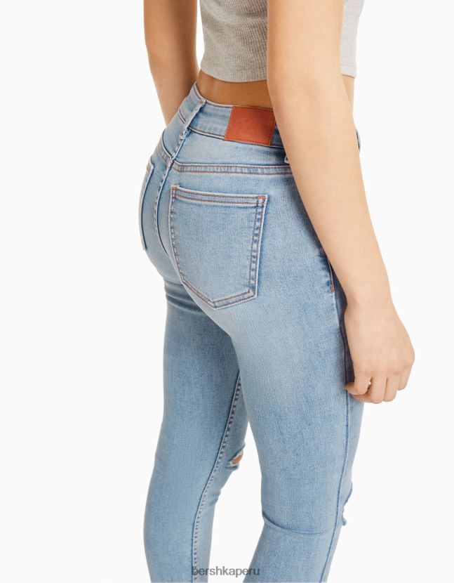 azul claro Bershka unisexo vaqueros pitillo vintage de tiro bajo 806J6B3976