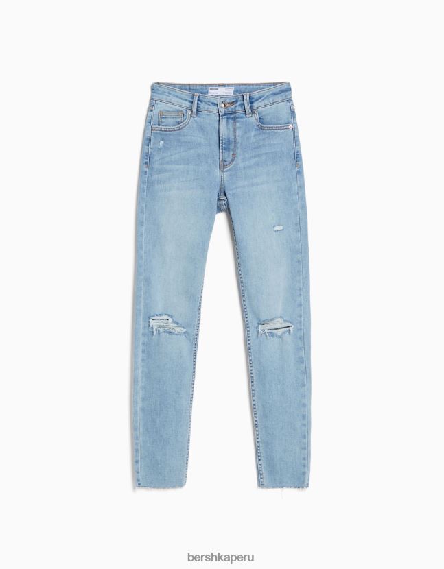 azul claro Bershka unisexo vaqueros pitillo vintage de tiro bajo 806J6B3976
