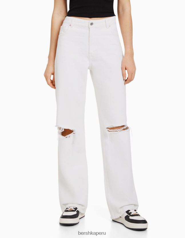 blanco Bershka unisexo vaqueros anchos rotos de los 90 806J6B3955