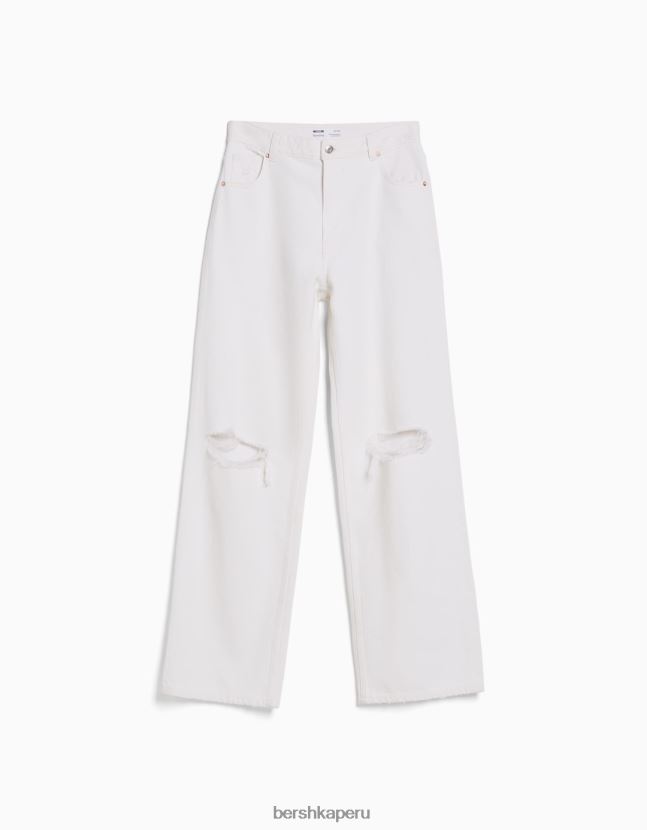 blanco Bershka unisexo vaqueros anchos rotos de los 90 806J6B3955
