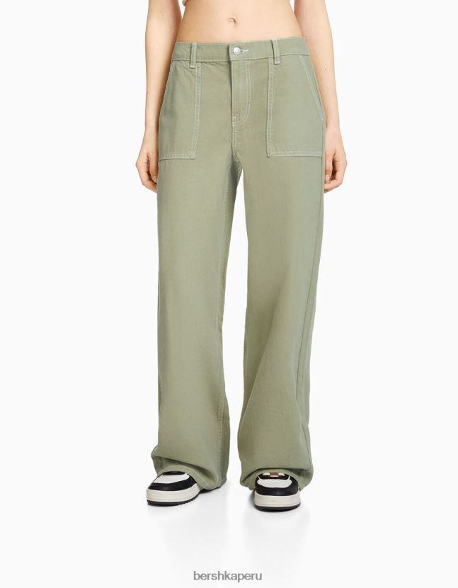 caqui Bershka unisexo Jeans 90s con cinturilla elástica y bolsillo 806J6B3965
