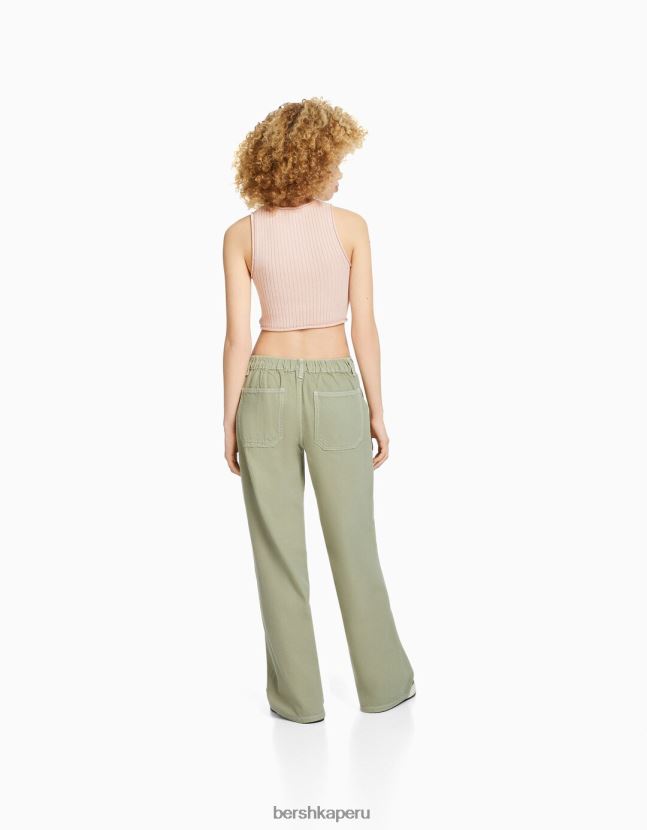 caqui Bershka unisexo Jeans 90s con cinturilla elástica y bolsillo 806J6B3965