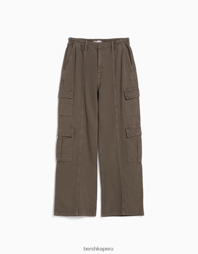 marrón Bershka unisexo jeans cargo con pernera ancha y múltiples bolsillos 806J6B4003
